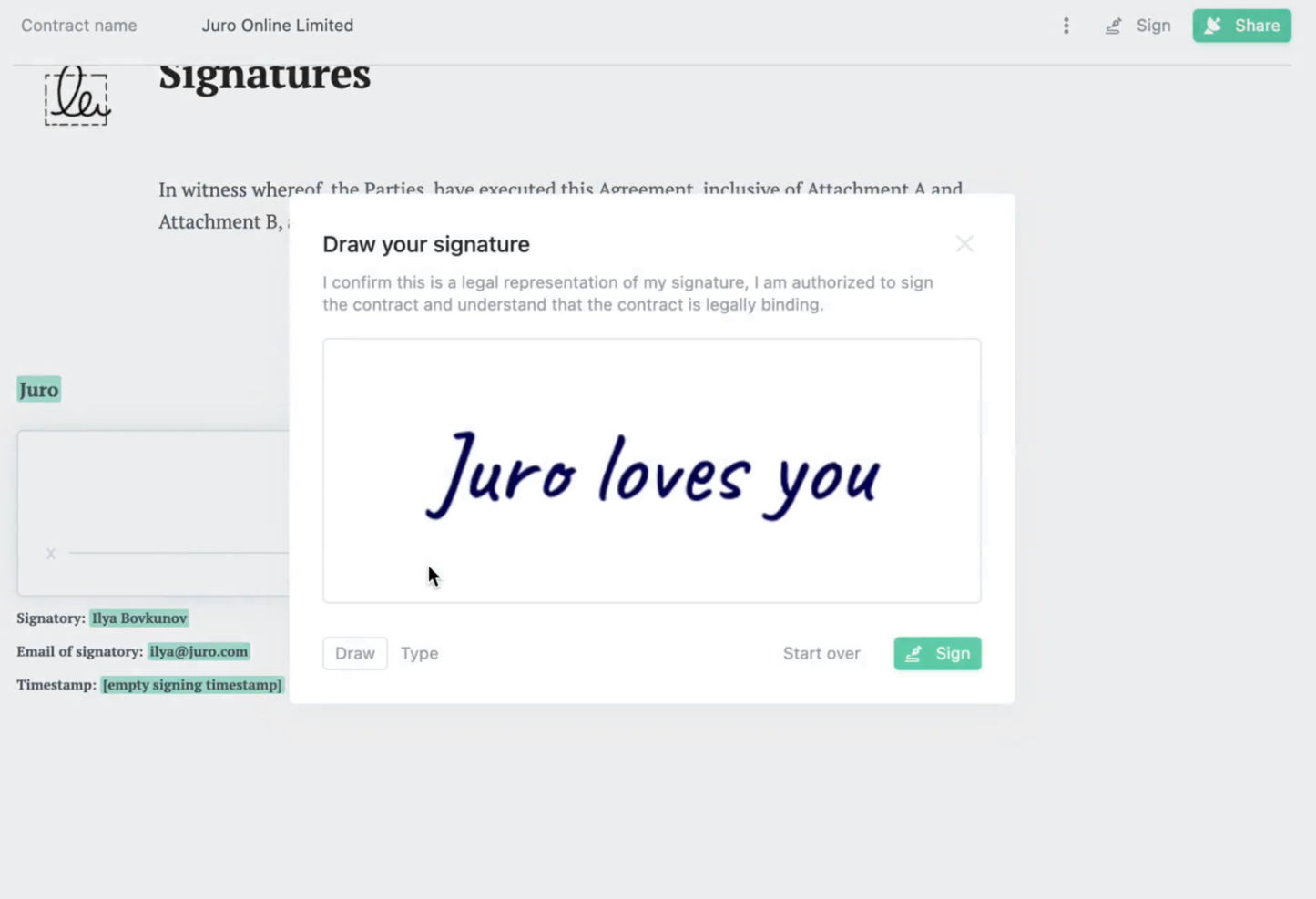 Juro screenshot - 10 beste AI-software voor elektronische handtekeningen beoordeeld in 2026