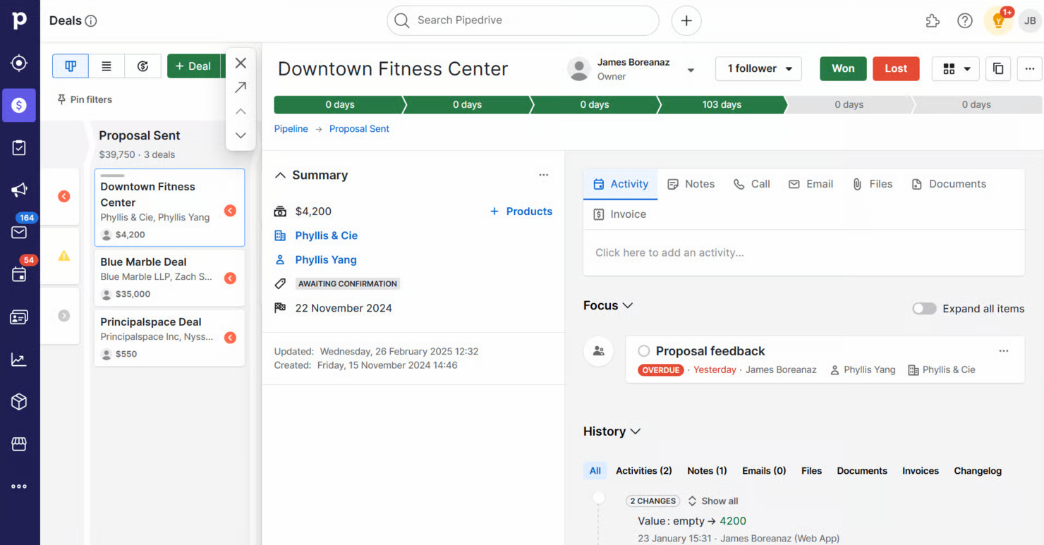 Pipedrive screenshot - 10 beste AI-software voor klantbeheer beoordeeld in 2026