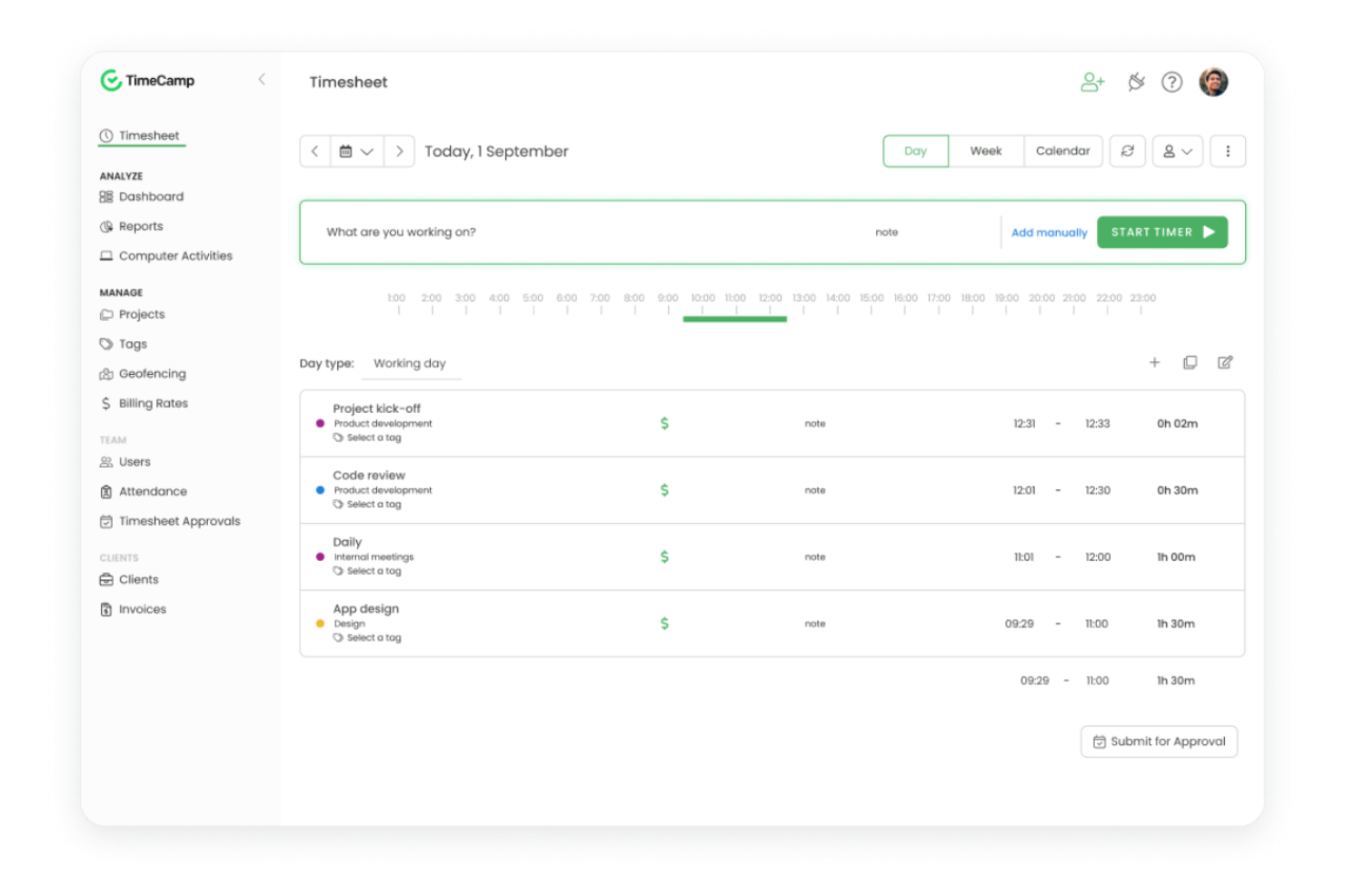 TimeCamp screenshot - 10 beste projectmanagementsoftware voor zelfstandigen 2026