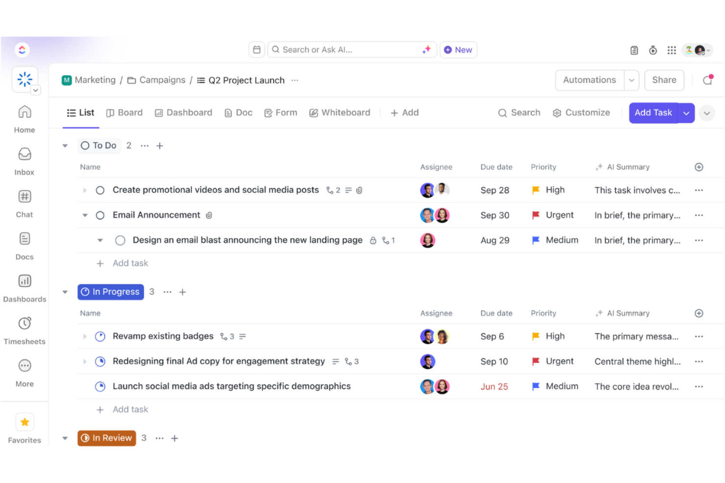 ClickUp screenshot - 10 beste projectmanagementsoftware voor zelfstandigen 2026