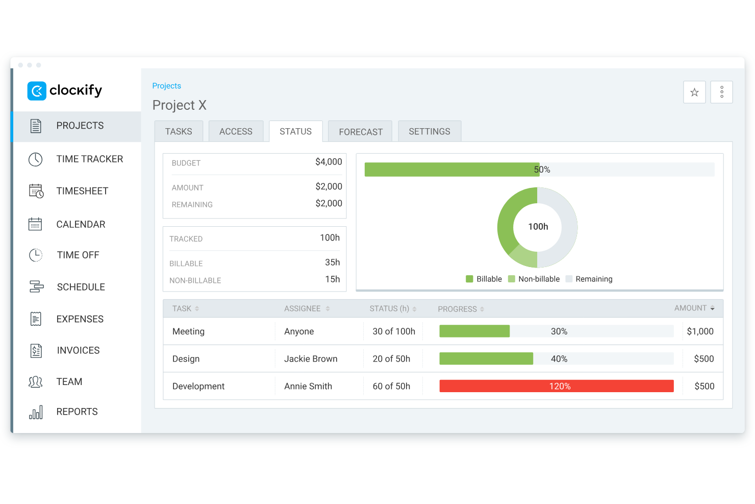 Clockify screenshot - 10 beste tijdregistratiesoftware voor accountants in 2026