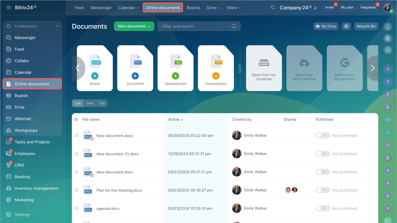 Bitrix24 screenshot - 10 beste gratis software voor documentbeheer beoordeeld in 2026