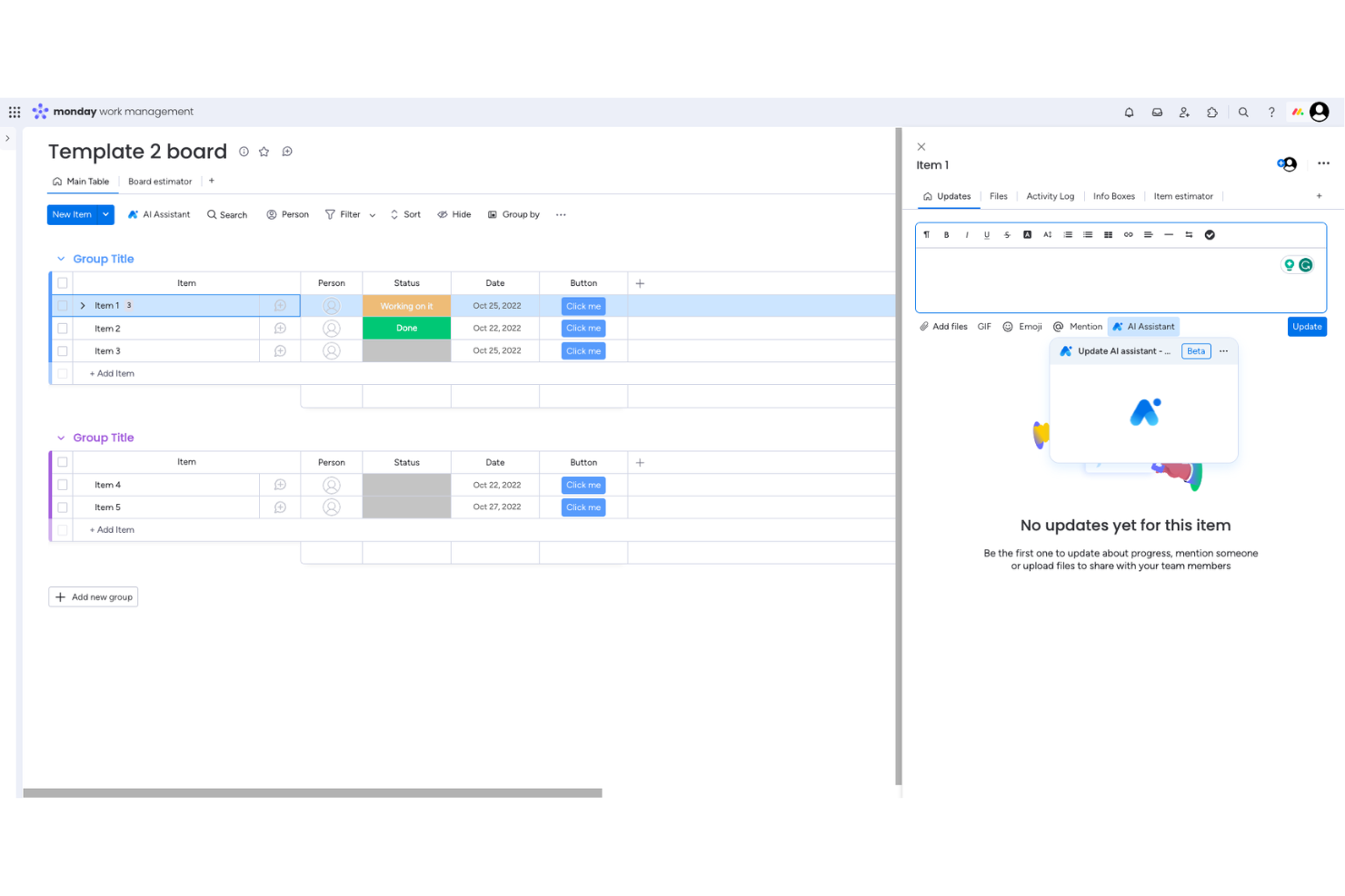 monday AI Workspace screenshot - 10 beste gratis AI-projectmanagementtools beoordeeld in 2026