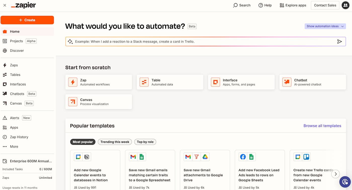 Zapier screenshot - 10 beste software voor AI-taakbeheer beoordeeld in 2026