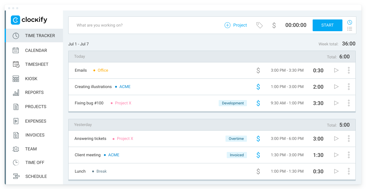 Clockify screenshot - 10 Beste alternatieven voor Connecteam beoordeeld in 2026