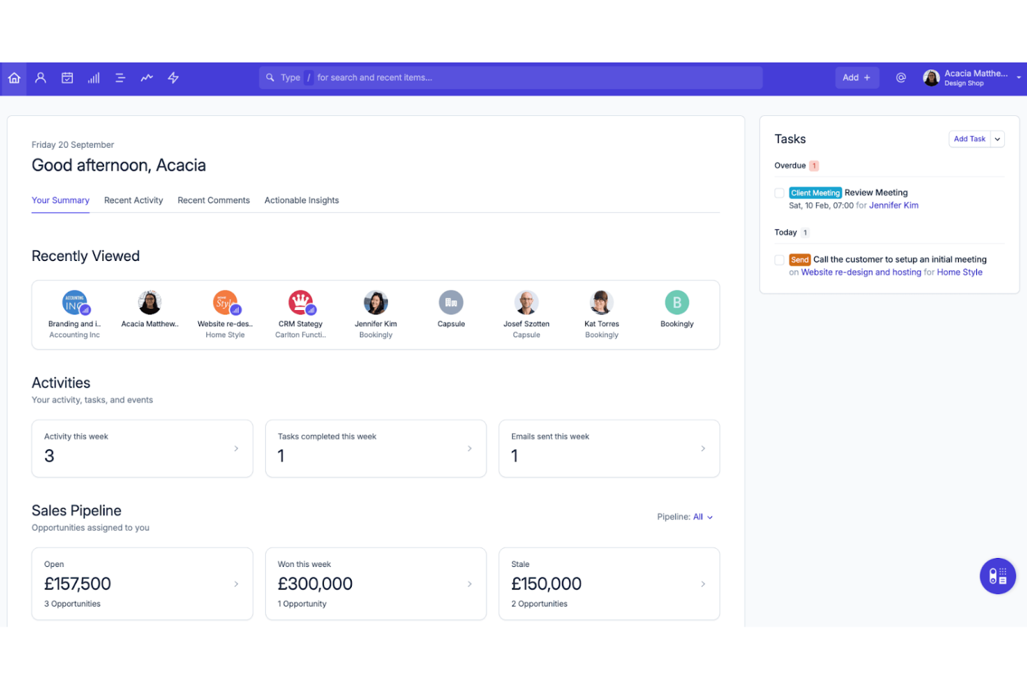 Capsule CRM screenshot - 10 beste software voor klantendatabases voor kleine bedrijven in 2026