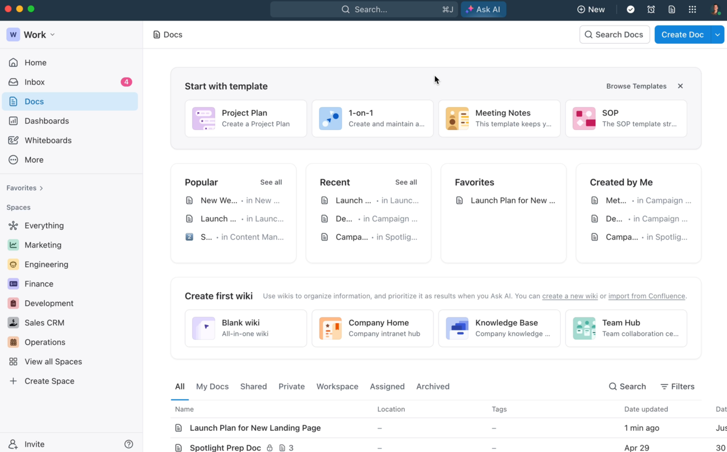 ClickUp screenshot - 10 beste alternatieve ProWorkflow-tools voor projecten in 2026