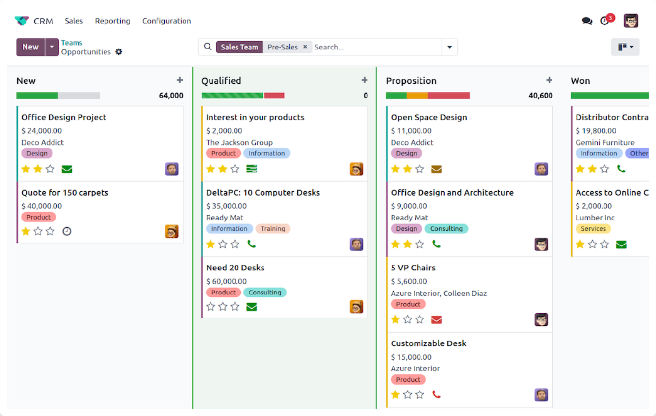 Odoo CRM screenshot - 10 beste gratis software om klanten bij te houden in 2026