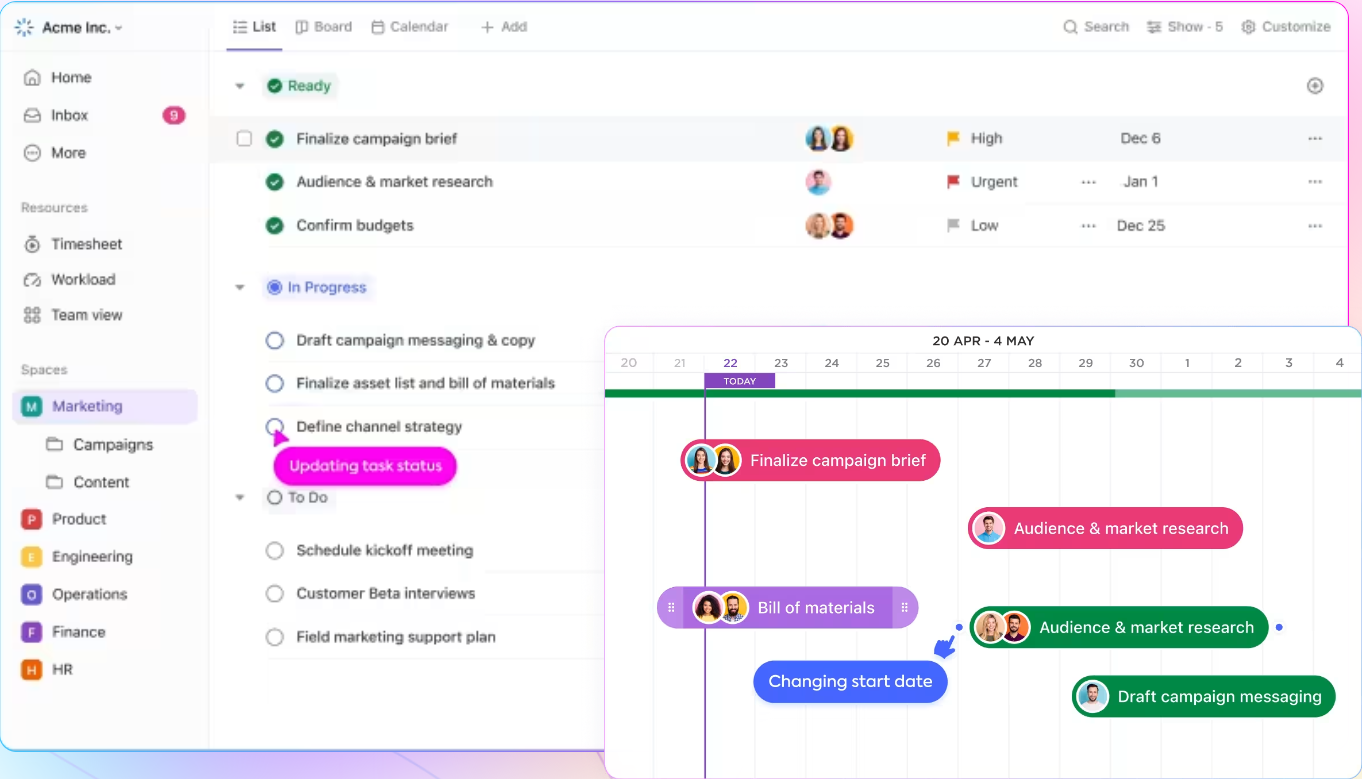 ClickUp screenshot - 10 beste gratis software om klanten bij te houden in 2026