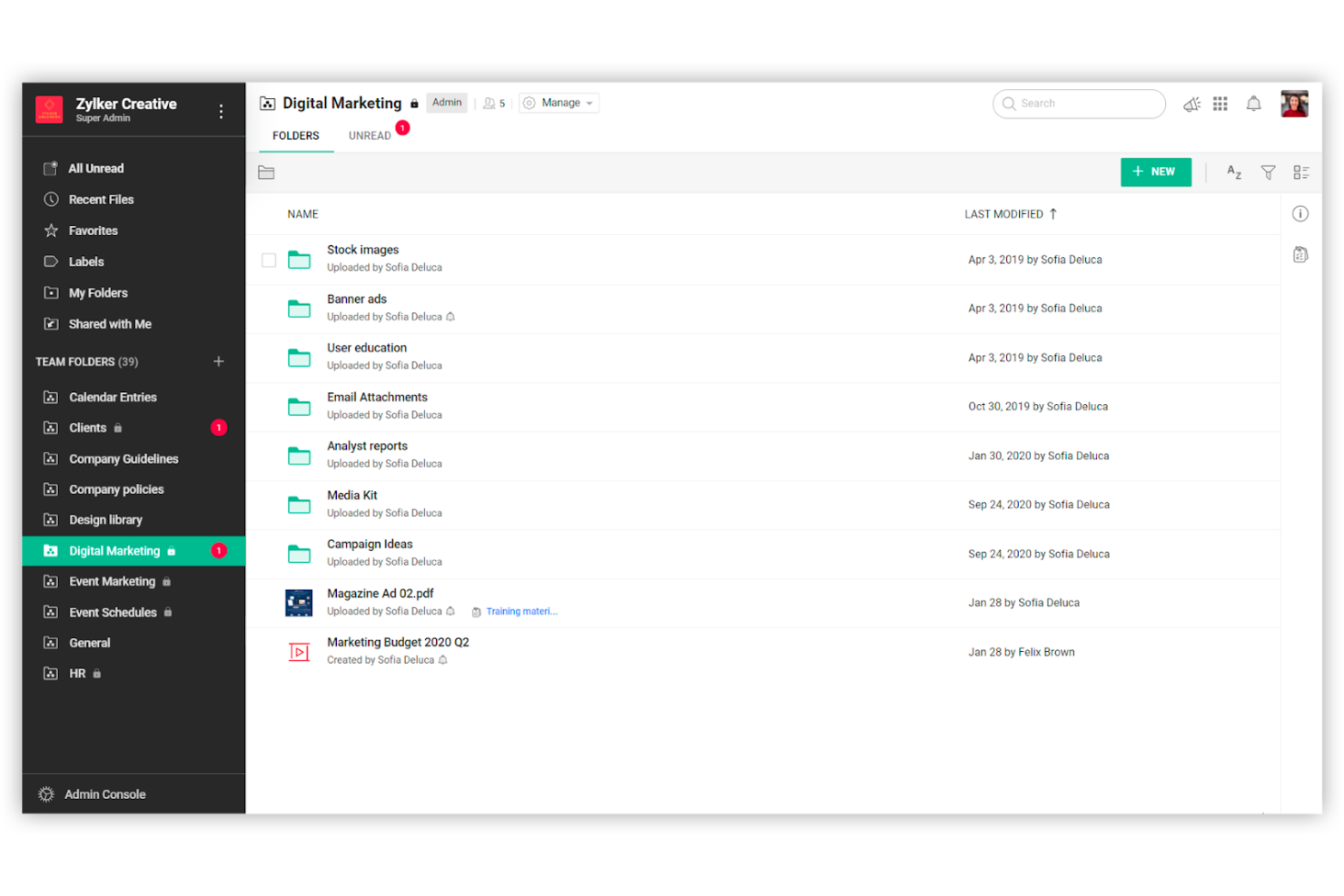 Zoho WorkDrive screenshot - 10 beste tools voor documentsamenwerking beoordeeld in 2026