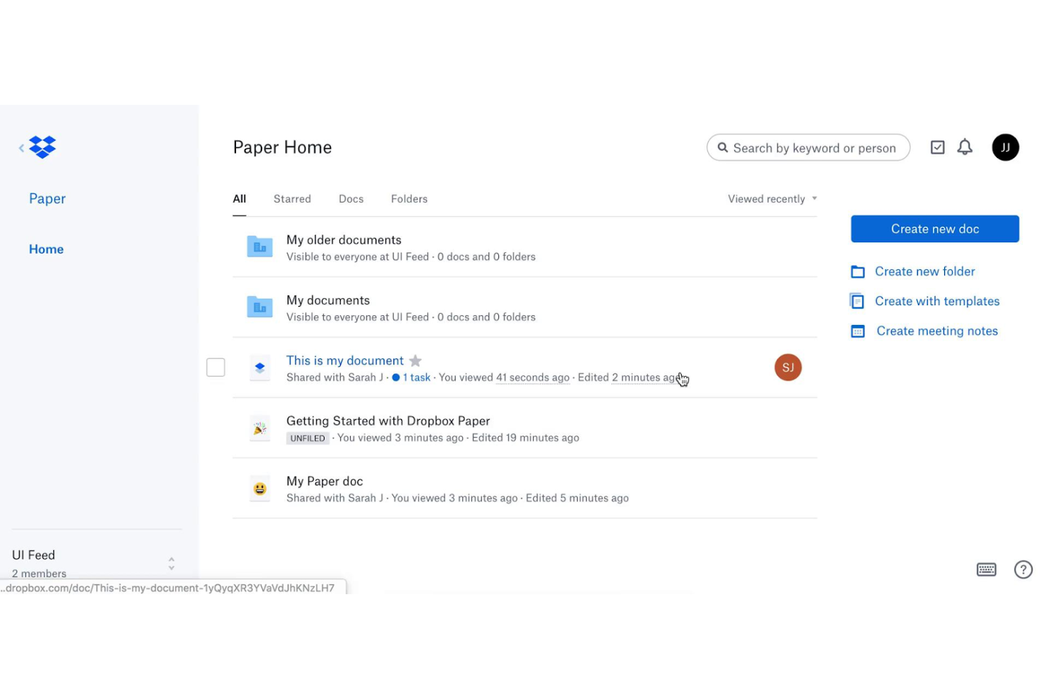 Dropbox Paper screenshot - 10 beste tools voor documentsamenwerking beoordeeld in 2026
