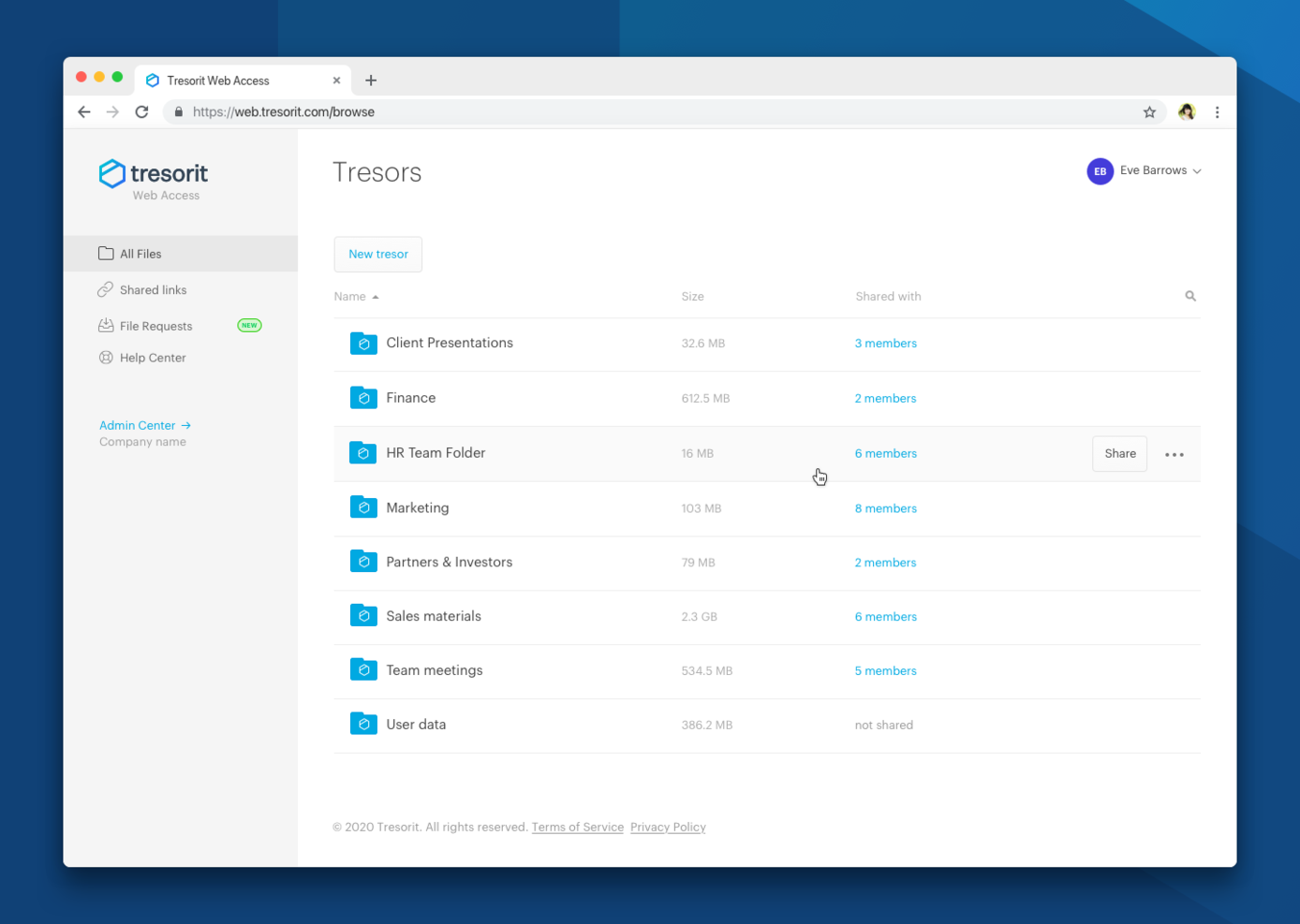 Tresorit screenshot - 10 beste HIPAA-conforme samenwerkingstools beoordeeld in 2026