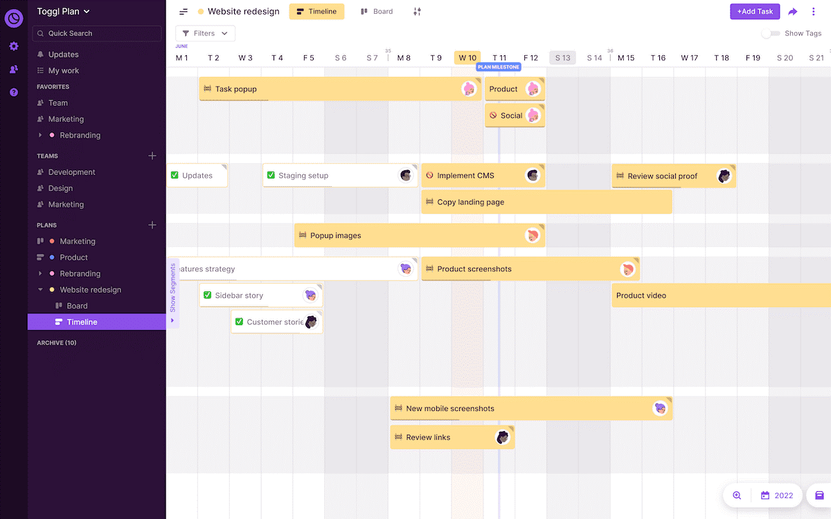Toggl Plan screenshot - 10 beste samenwerkingstools voor softwareontwikkeling in 2026