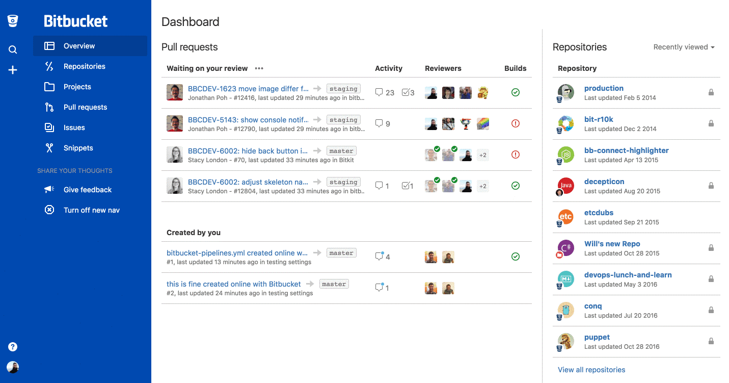 Bitbucket screenshot - 10 beste samenwerkingstools voor softwareontwikkeling in 2026