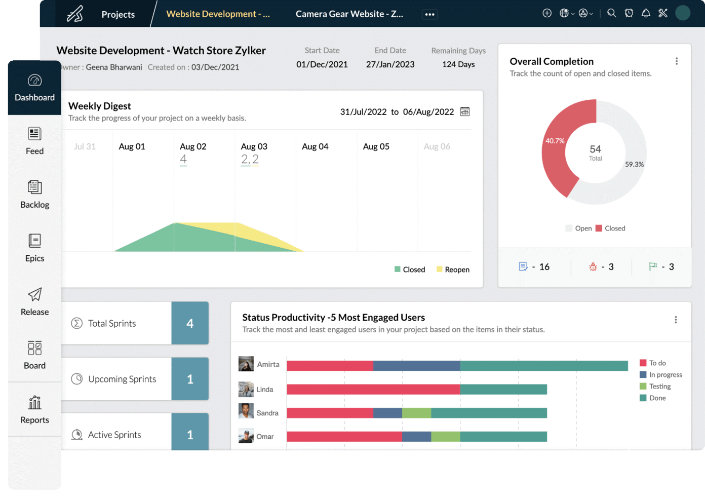 Zoho Sprints screenshot - 10 beste tools voor agile-voortgangsregistratie beoordeeld in 2026