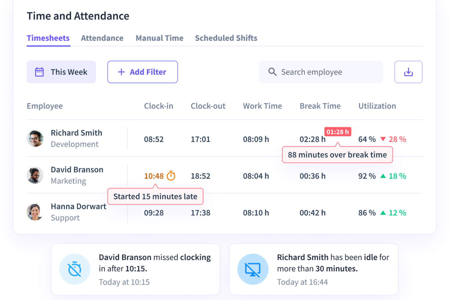 Insightful screenshot - 10 beste alternatieve tools voor ClickTime voor tijdregistratie in 2026