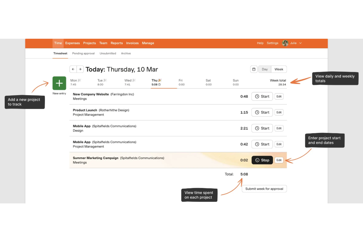 Harvest screenshot - 10 beste alternatieve tools voor ClickTime voor tijdregistratie in 2026