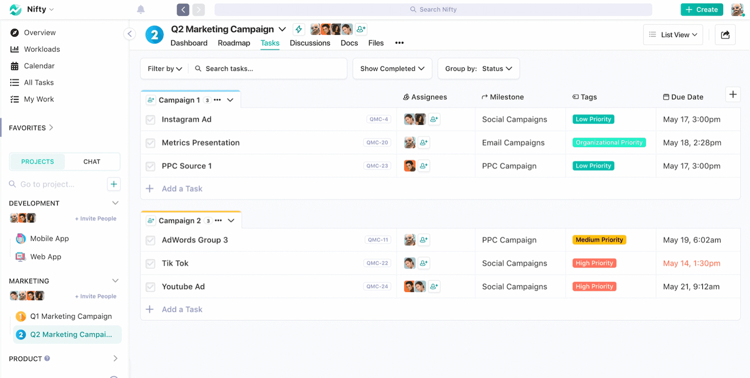 Nifty screenshot - 10 beste alternatieve tools voor Paymo voor projectteams in 2026