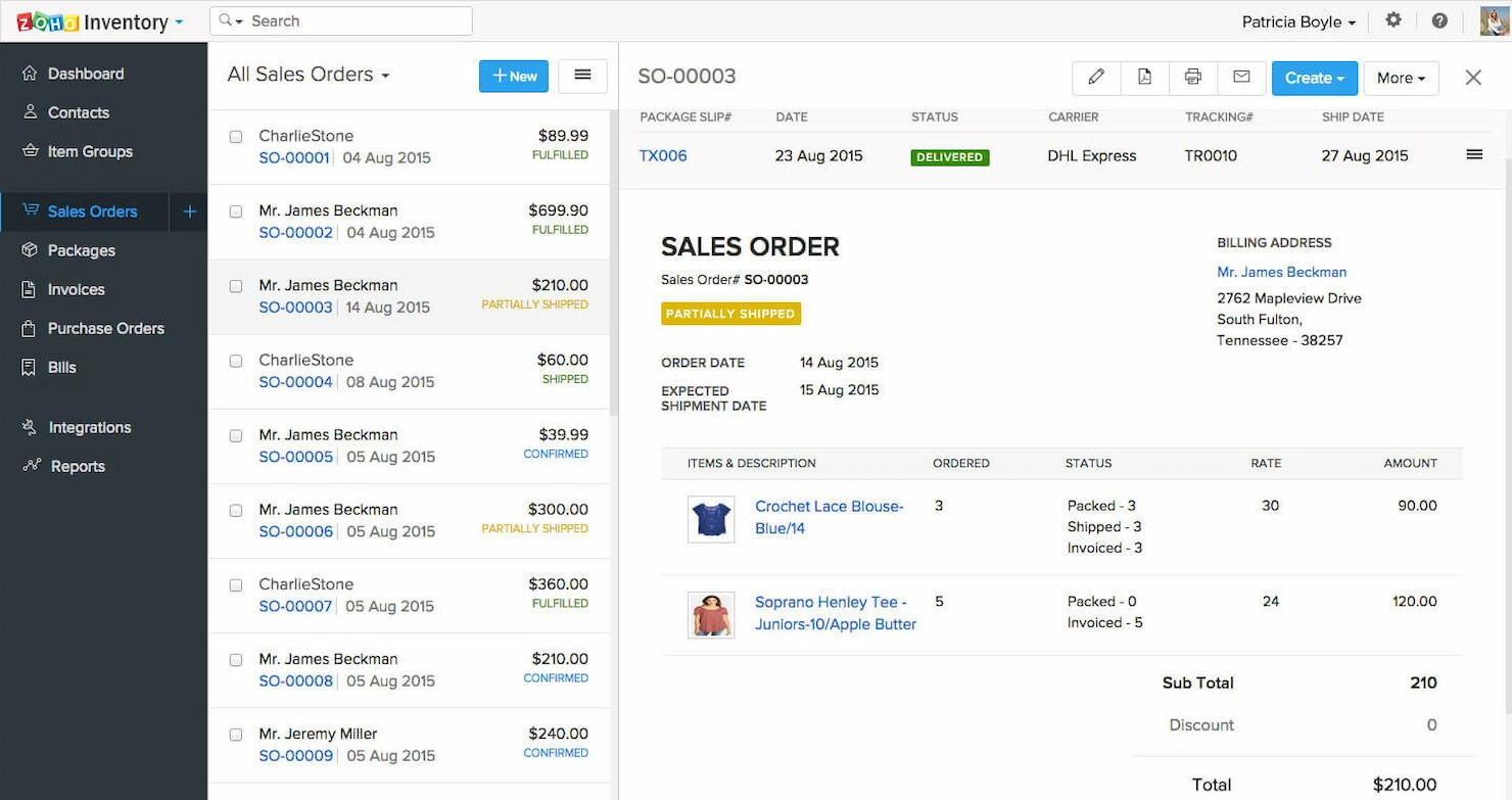 Zoho Inventory screenshot - 10 beste software voor voorraad- en resourcebeheer voor 2026