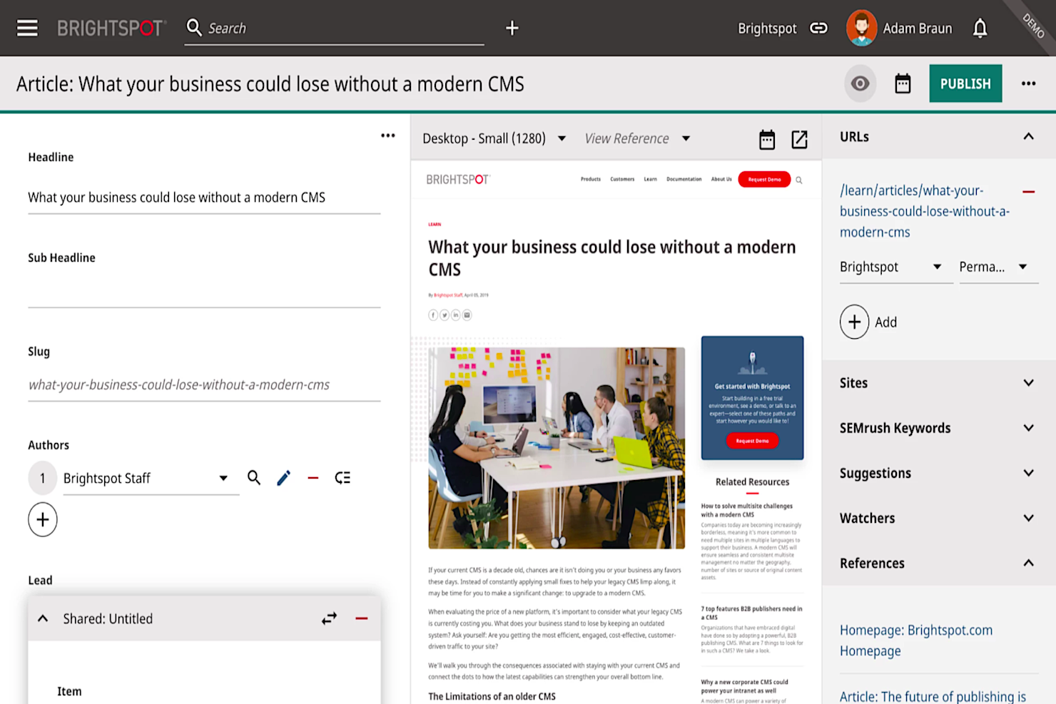 Brightspot screenshot - 10 beste contentbeheersystemen voor ondernemingen voor 2026