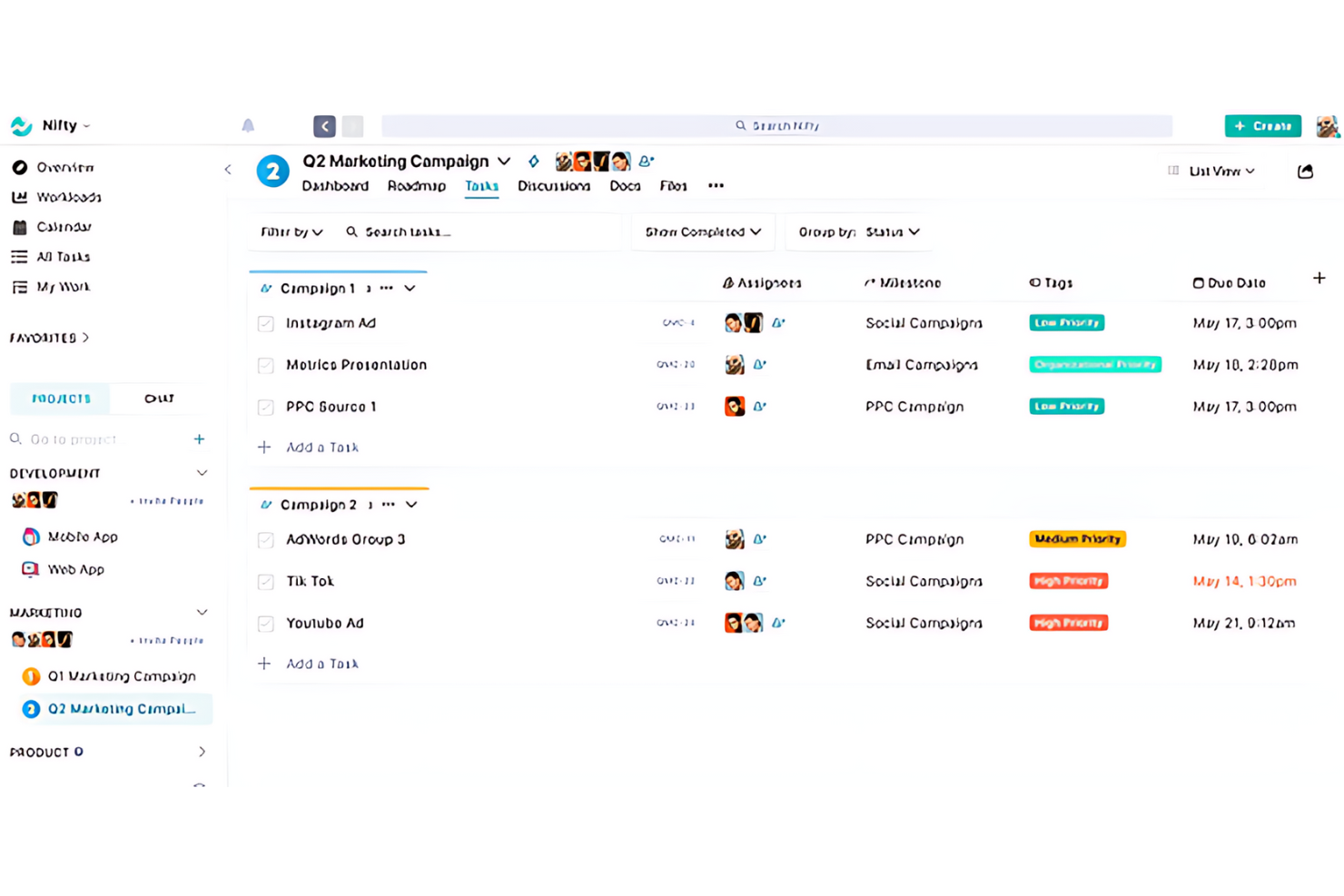 Nifty screenshot - 10 beste alternatieven voor Notion in 2026