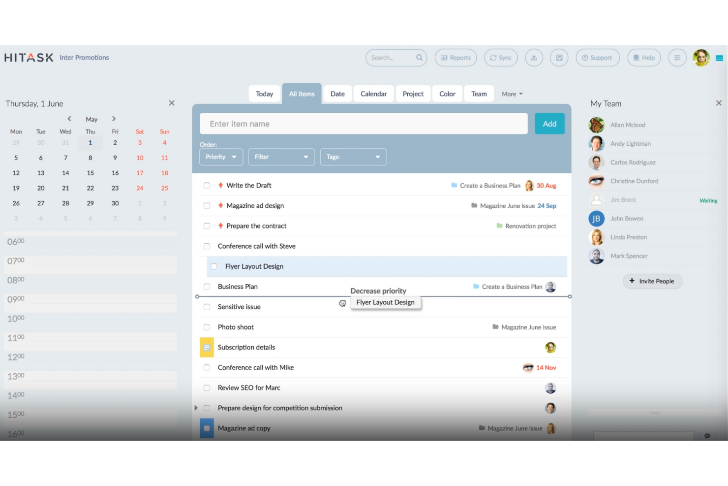 Hitask screenshot - 10 beste software voor taakbeheer voor kleine bedrijven in 2026