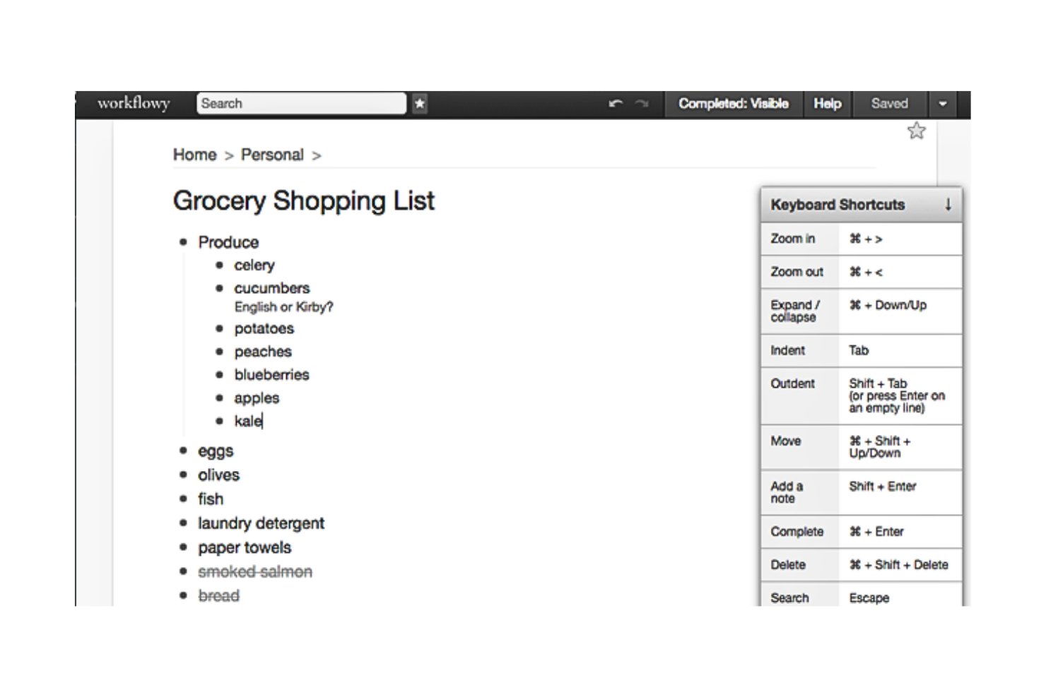 WorkFlowy screenshot - 10 beste software voor taakbeheer voor kleine bedrijven in 2026