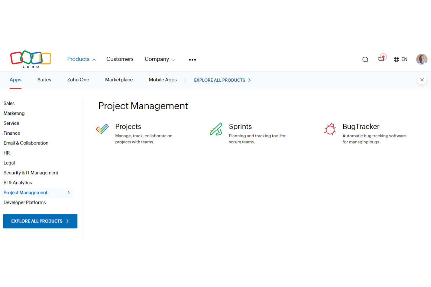 Zoho Projects screenshot - 10 beste software voor freelanceprojectmanagement voor 2026