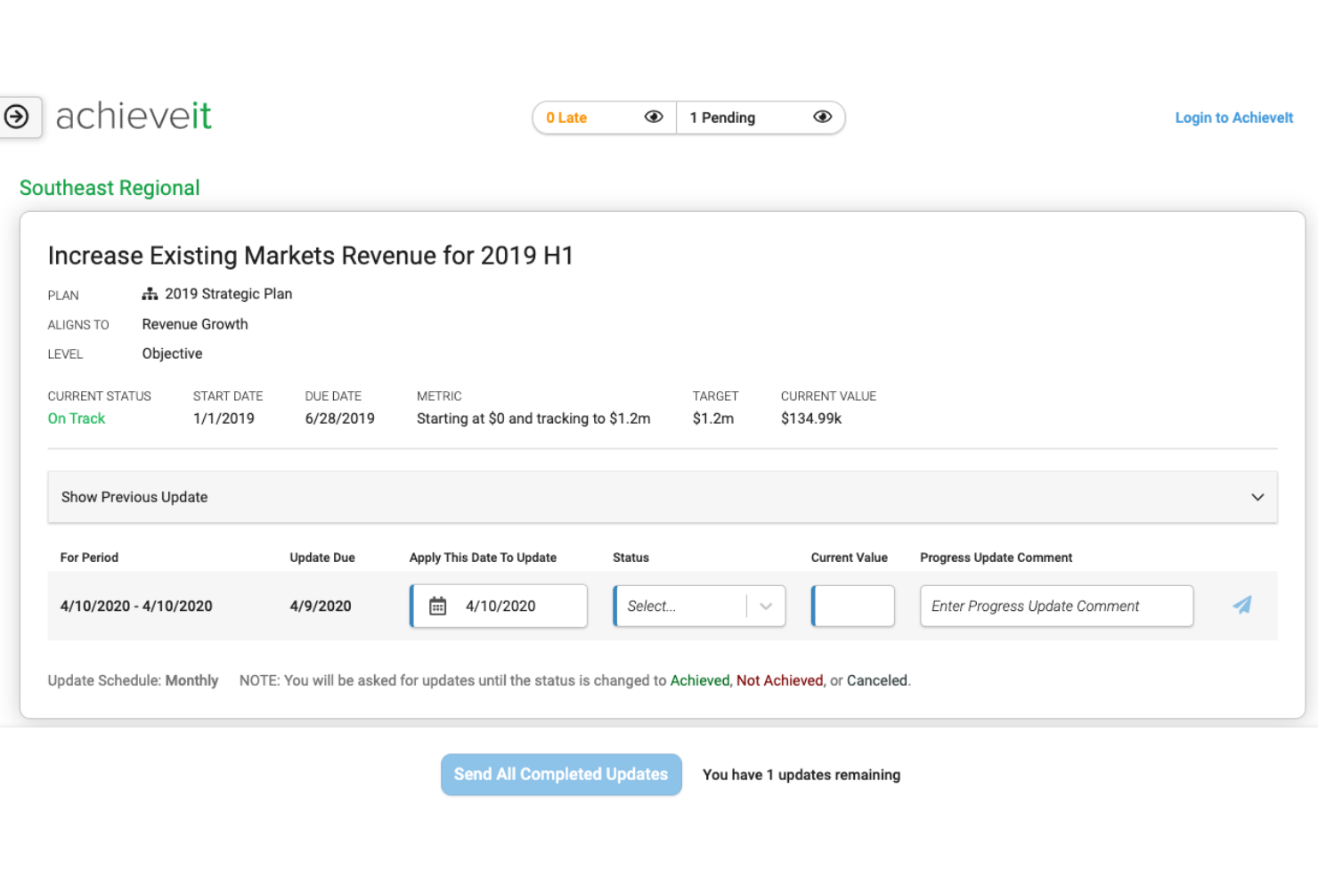 AchieveIt screenshot - 10 beste alternatieven voor Smartsheet die ik in 2026 heb geprobeerd