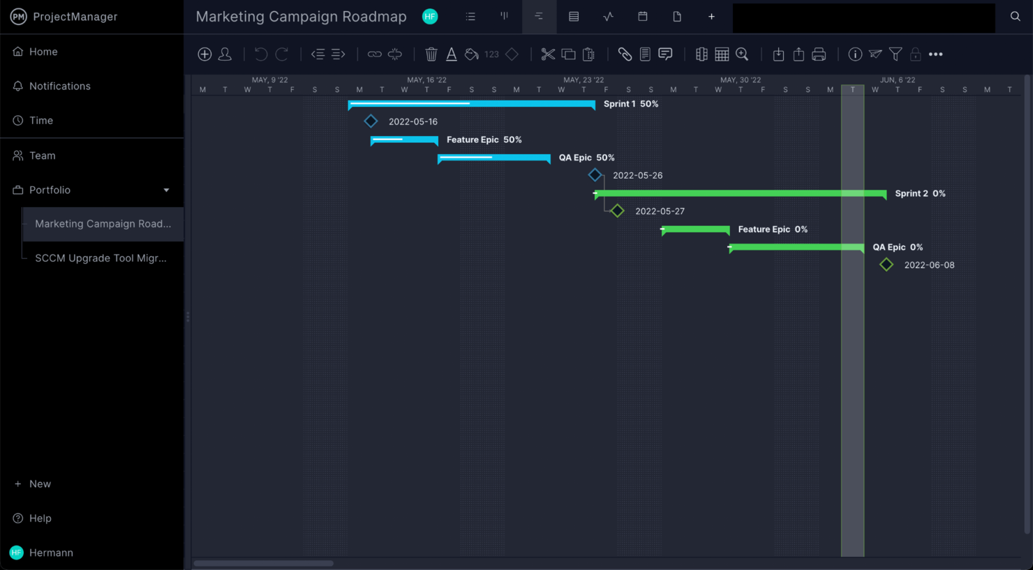 ProjectManager screenshot - 10 beste software voor projectroutekaarten voor strategische planning in 2026