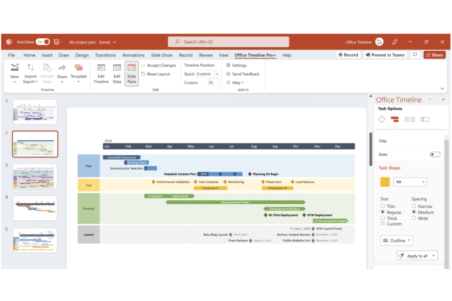 Office Timeline screenshot - 10 beste software voor dashboards voor projectmanagement in 2026