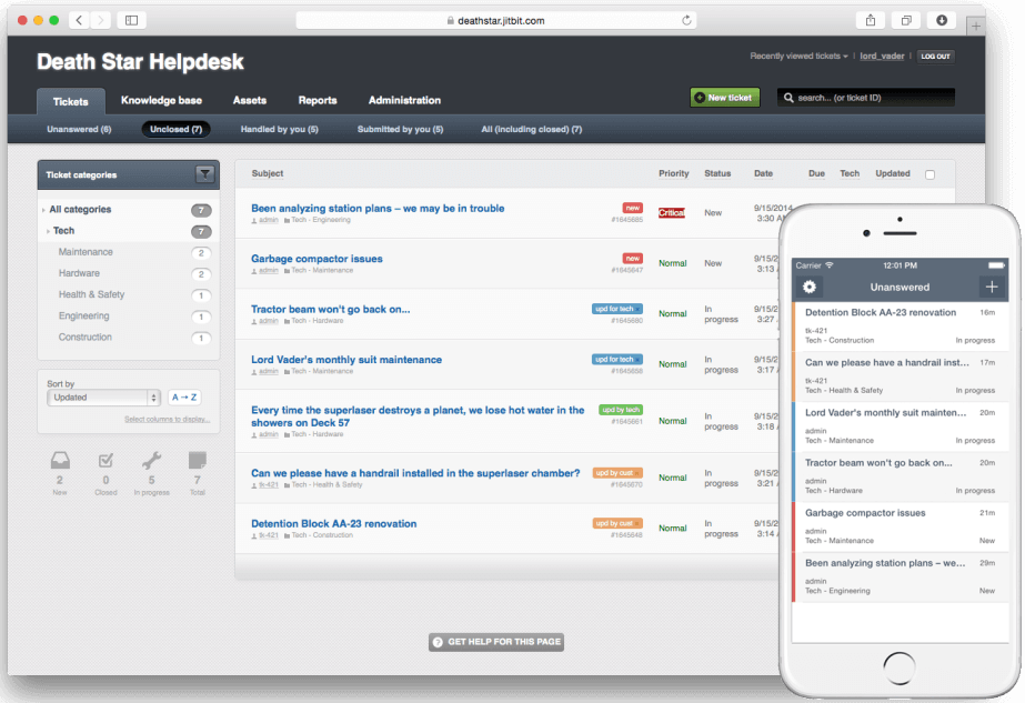 Jitbit Helpdesk screenshot - 10 beste helpdesksoftware voor geweldige service in 2026