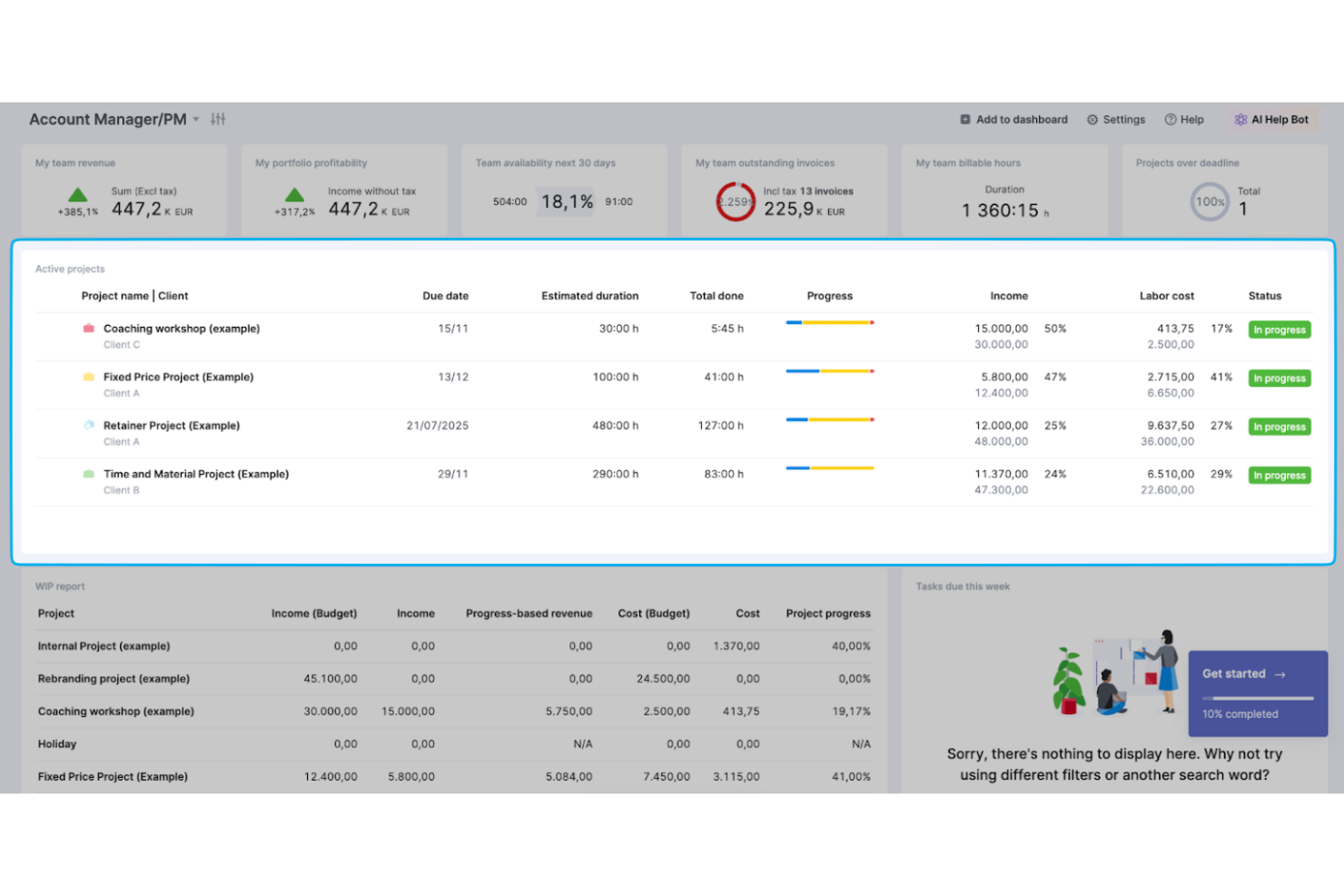 Scoro screenshot - 10 beste software voor dashboards voor projectmanagement in 2026