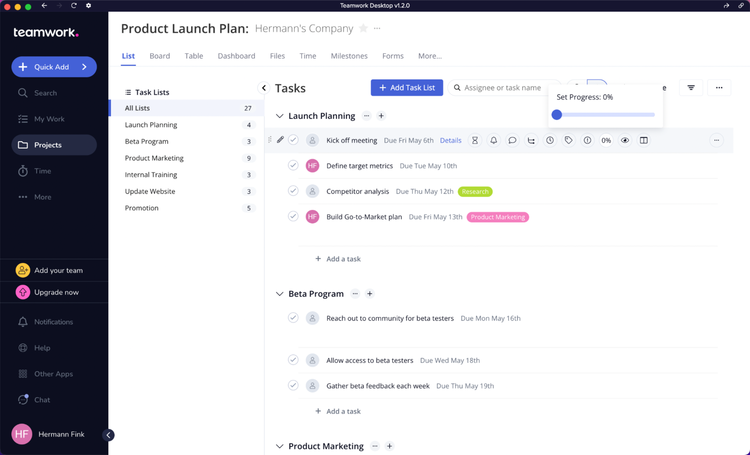 Teamwork.com screenshot - 10 beste desktopsoftware voor projectbeheer in 2026