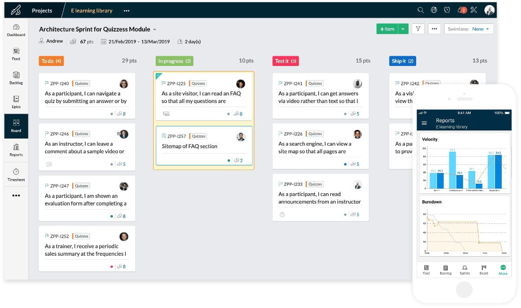 Zoho Sprints screenshot - 10 beste Scrumtools beoordeeld en vergeleken voor 2026