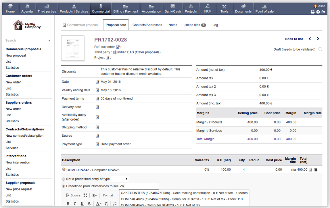 Dolibarr screenshot - 10 beste open source software voor resourcebeheer voor 2026