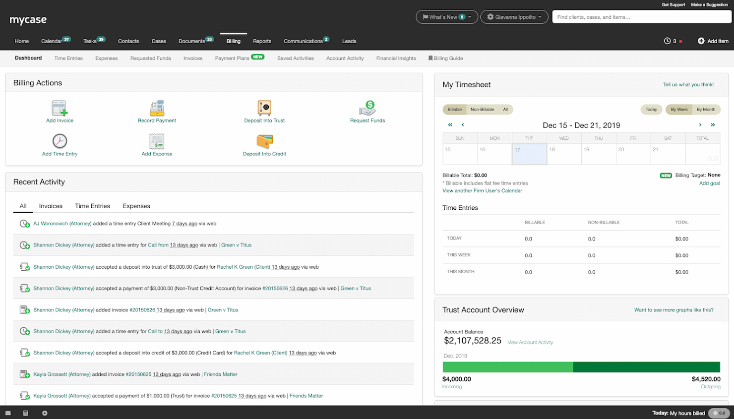 MyCase screenshot - 10 beste software voor juridisch projectmanagement in 2026