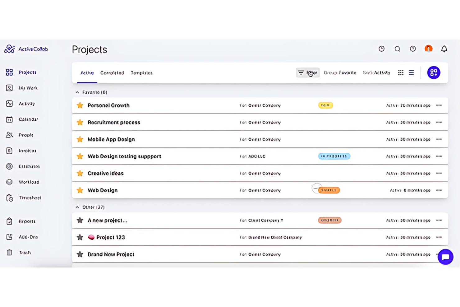 ActiveCollab screenshot - 10 beste software voor projectbeheer met CRM voor 2026