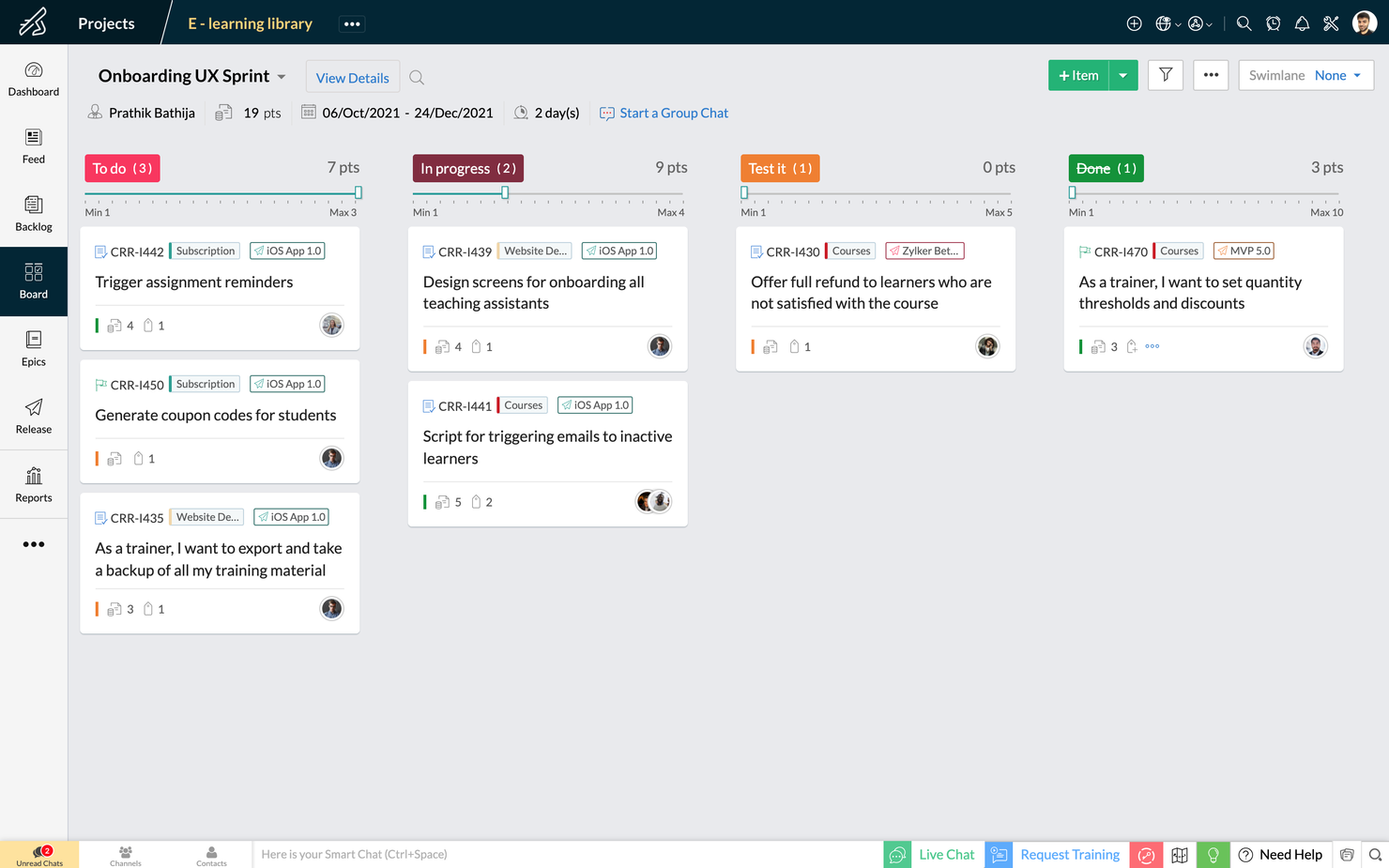 Zoho Sprints screenshot - 10 beste scrumsoftwaretools &amp; scrum-borden voor 2026