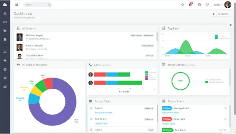 Agile CRM screenshot - 10 beste software voor klantendatabases en klantendatabasesoftware voor 2026