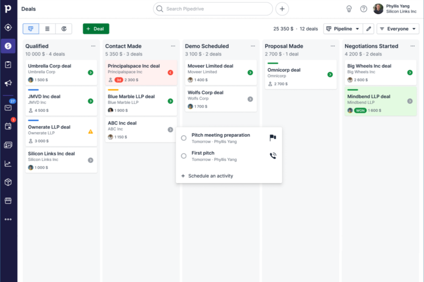 Pipedrive screenshot - 10 beste klantbeheersoftware voor kleine bedrijven in 2026