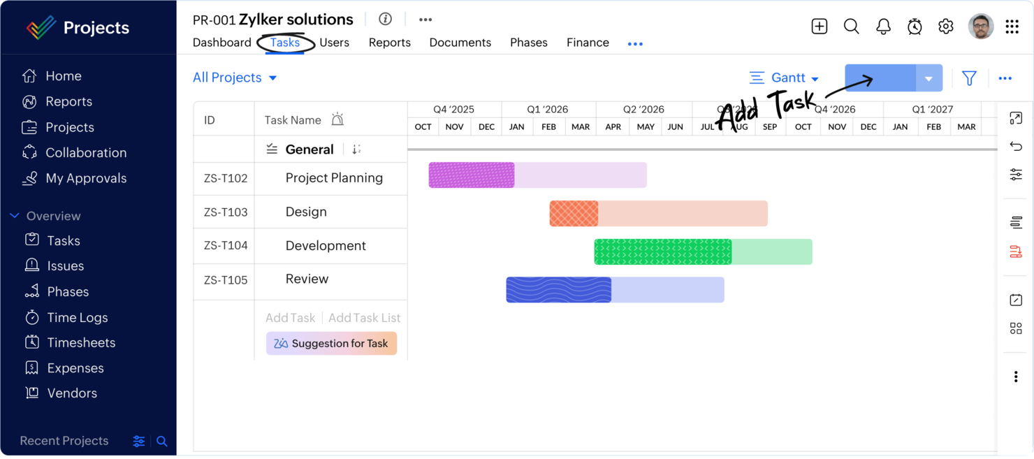 Zoho Projects screenshot - 10 beste AI-software voor projectmanagementbureaus in 2026