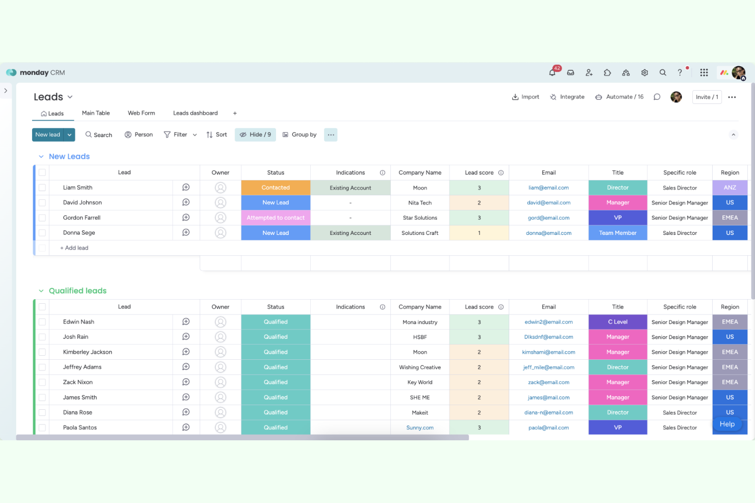 monday CRM screenshot - 10 beste HubSpot CRM-alternatieven in 2026