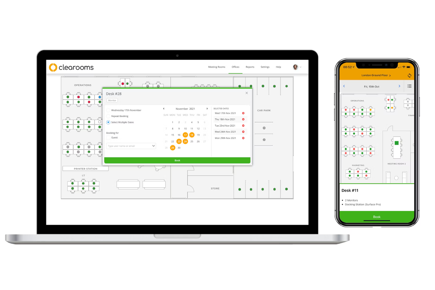 Clearooms screenshot - 10 Beste software voor het reserveren van flexibele werkplekken in 2026