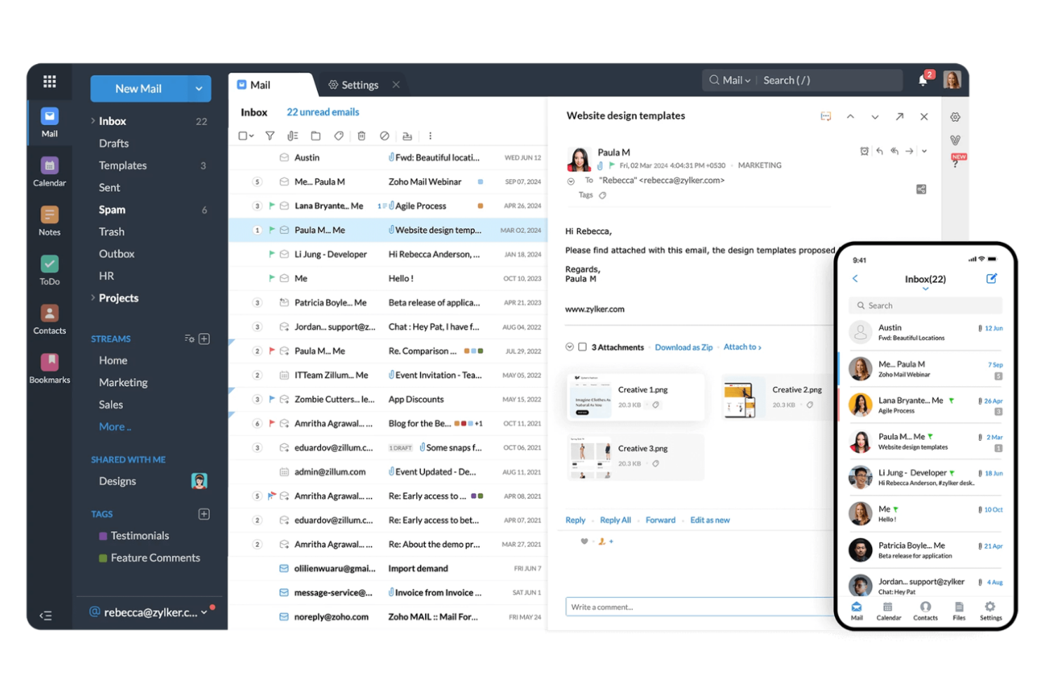 Zoho Mail screenshot - 10 beste software voor e-mailbeheer in 2026