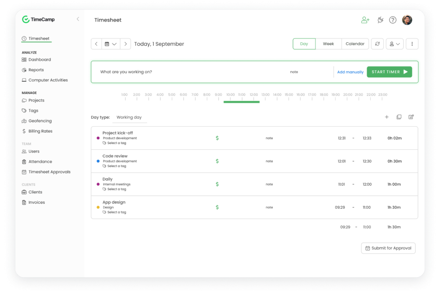 TimeCamp screenshot - 10 beste gratis apps voor tijdregistratie voor freelancers beoordeeld in 2026
