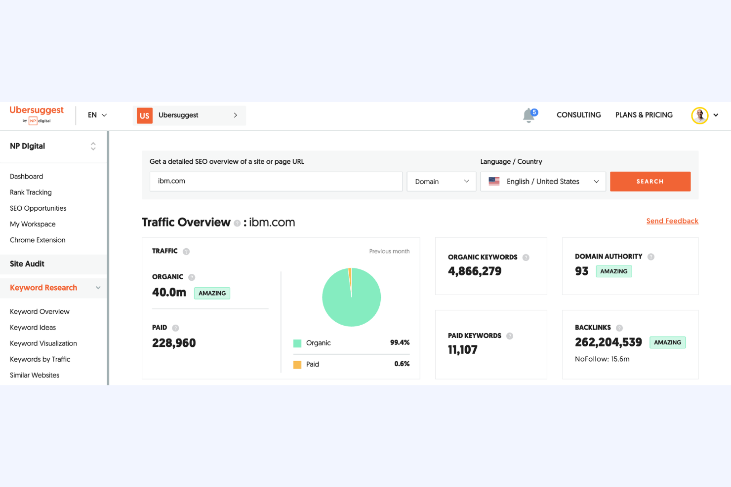 Ubersuggest screenshot - 10 beste software voor SEO-bureaus beoordeeld in 2026