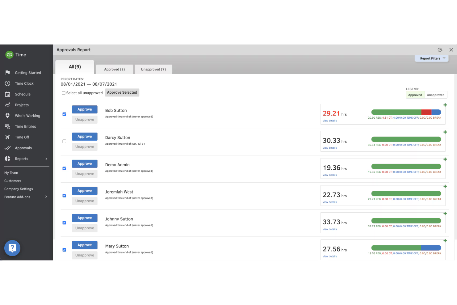 QuickBooks Time screenshot - 10 beste tijdregistratiesoftware voor accountants in 2026