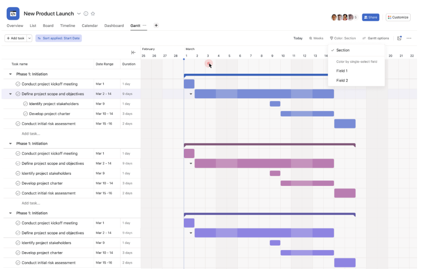 Asana screenshot - 10 beste Gantt-diagramsoftware voor Mac beoordeeld in 2026