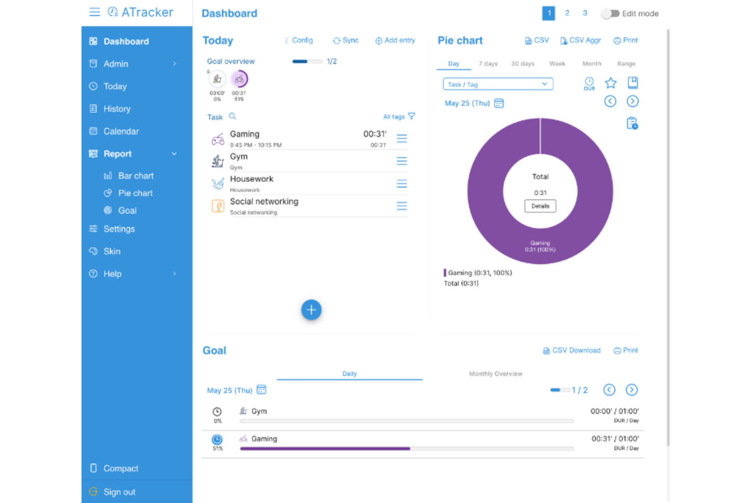 ATracker screenshot - 10 beste alternatieve tools voor ClickTime voor tijdregistratie in 2026
